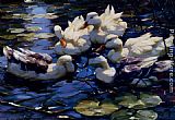 Willem Koekkoek Canvas Paintings - Five Ducks In A Pond